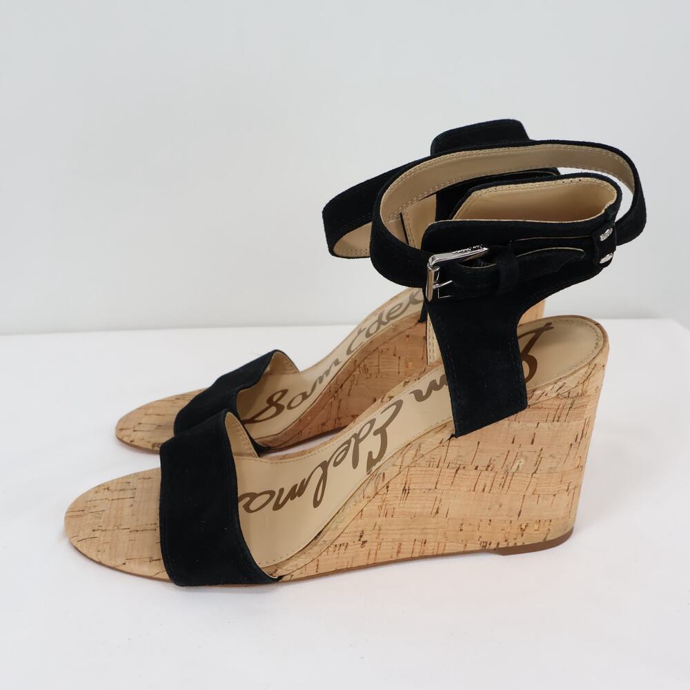 Sam Edelman Willow Black Suede Cork Wedge Sandal Size 9 - Picture 2 of 8